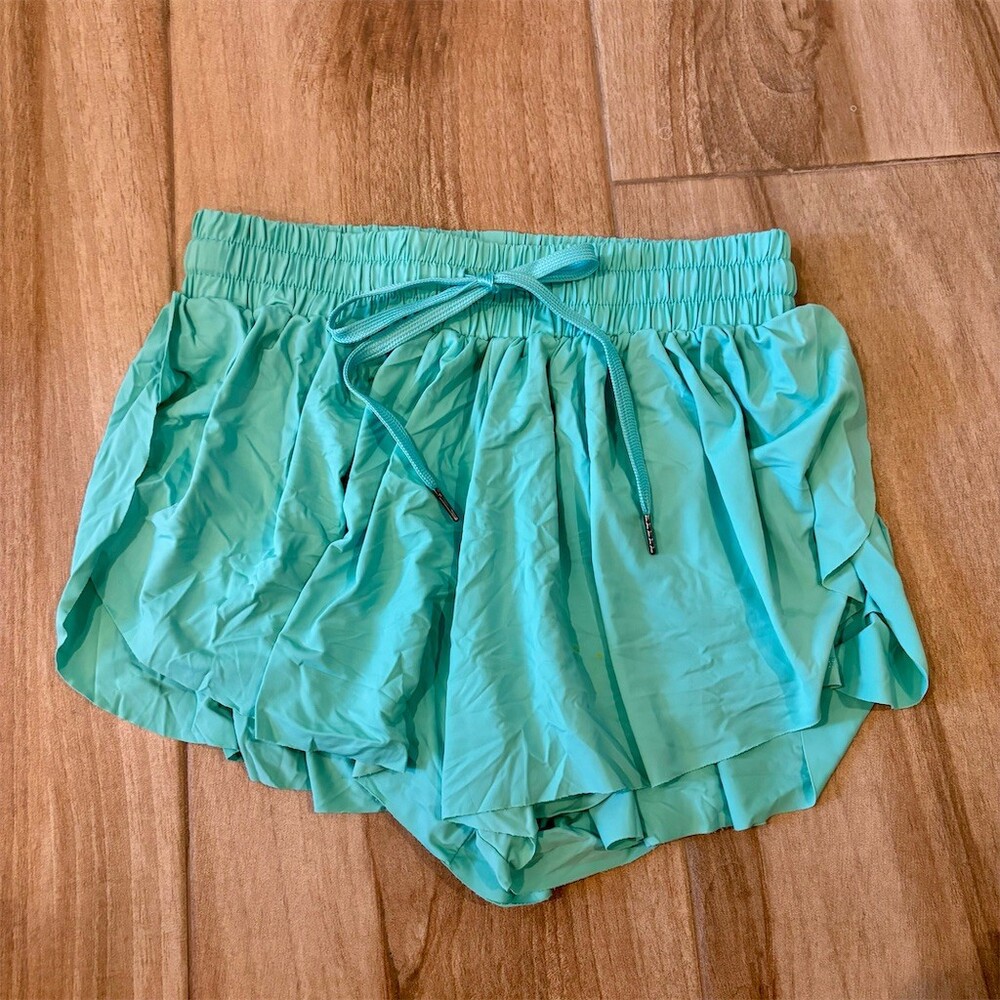 GB Athletic Shorts Womens Size S Aqua Turquoise Butterfly Flyaway Liner